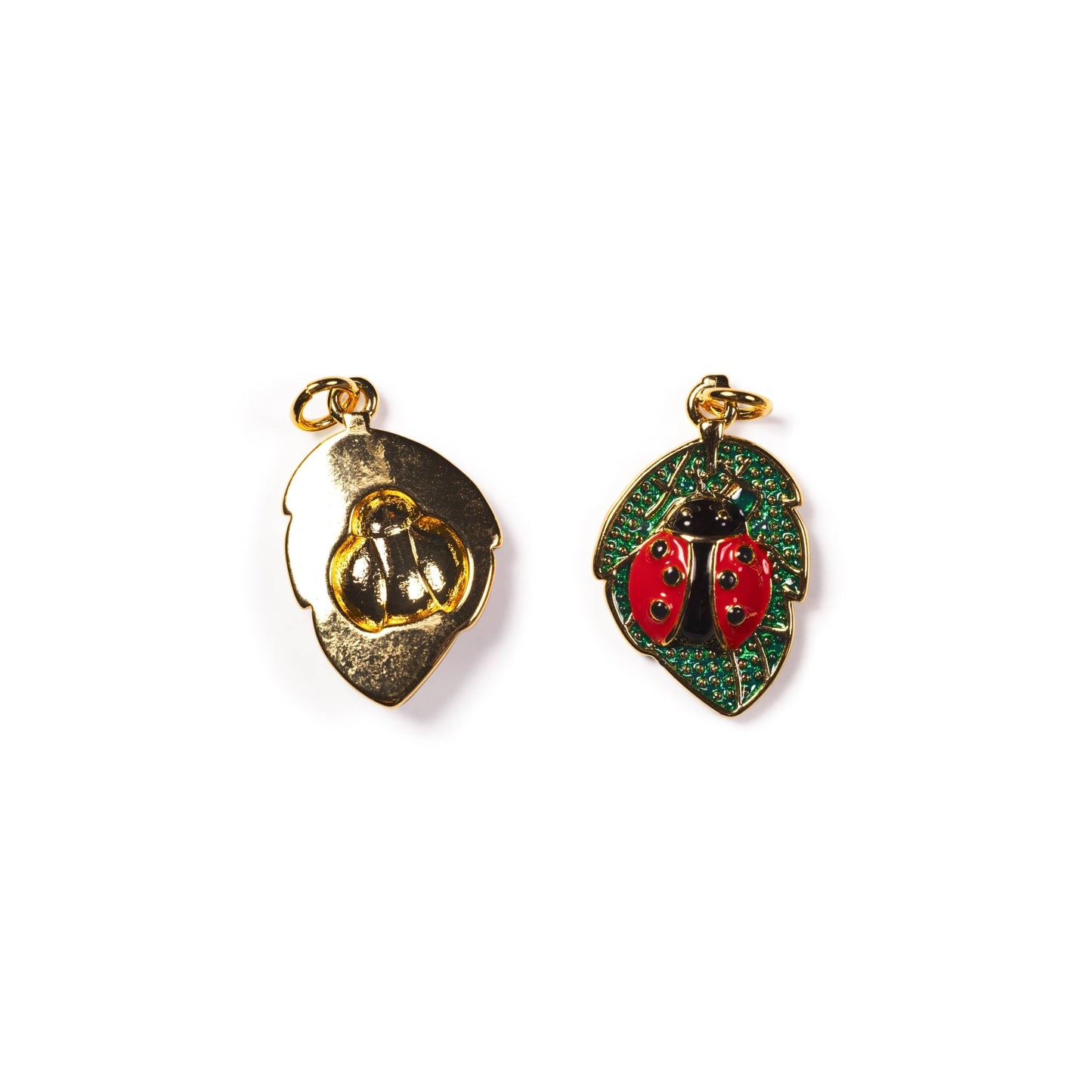Gold Ladybug on Leaf Charm with Enamel for Jewelry - Nifty Decor & More