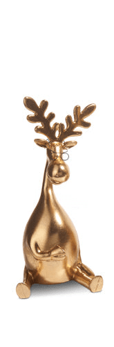 Gold Moose Figurine with Glasses – 12.75" Whimsical Resin Reindeer Statue, Modern Lodge & Home Office Decor (3 Styles) - Nifty Decor & More