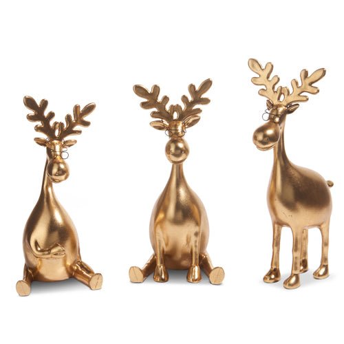Gold Moose Figurine with Glasses – 12.75" Whimsical Resin Reindeer Statue, Modern Lodge & Home Office Decor (3 Styles) - Nifty Decor & More