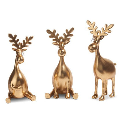 Gold Moose Figurine with Glasses – 12.75" Whimsical Resin Reindeer Statue, Modern Lodge & Home Office Decor (3 Styles) - Nifty Decor & More