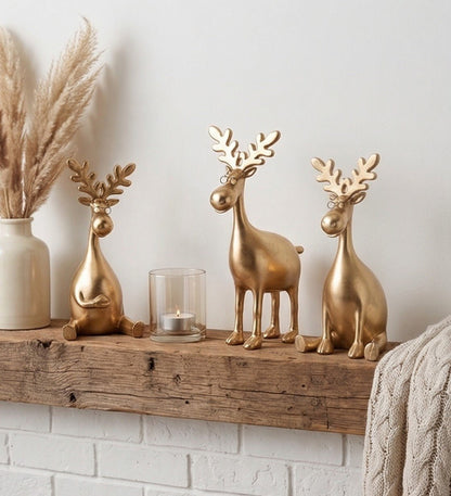 Gold Moose Figurine with Glasses – 12.75" Whimsical Resin Reindeer Statue, Modern Lodge & Home Office Decor (3 Styles) - Nifty Decor & More