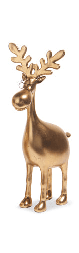 Gold Moose Figurine with Glasses – 12.75" Whimsical Resin Reindeer Statue, Modern Lodge & Home Office Decor (3 Styles) - Nifty Decor & More