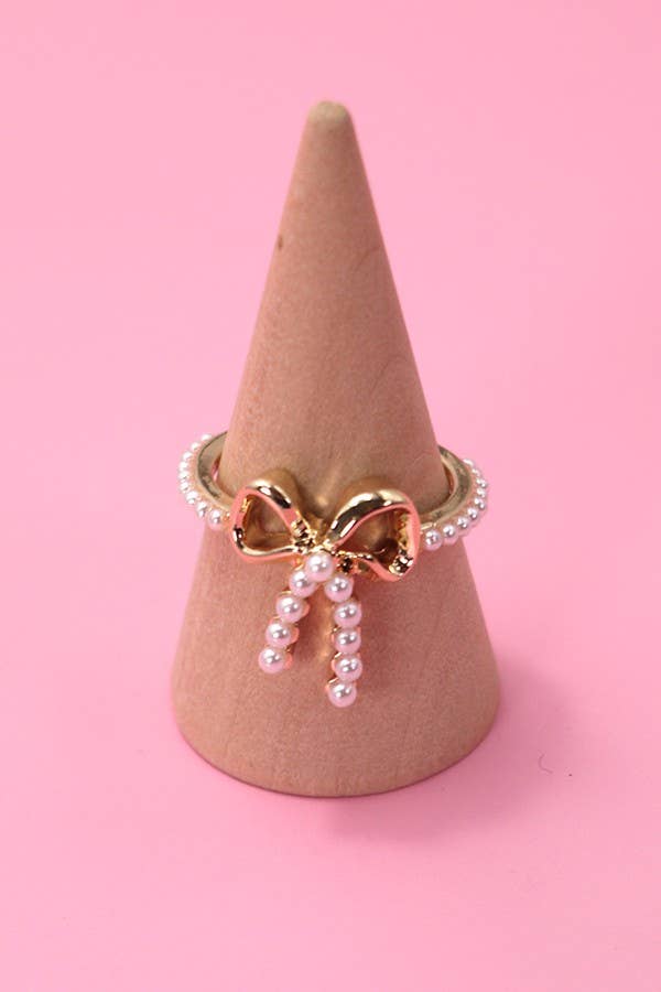 Gold Pearl Bow Ribbon Ring - Nifty Decor & More