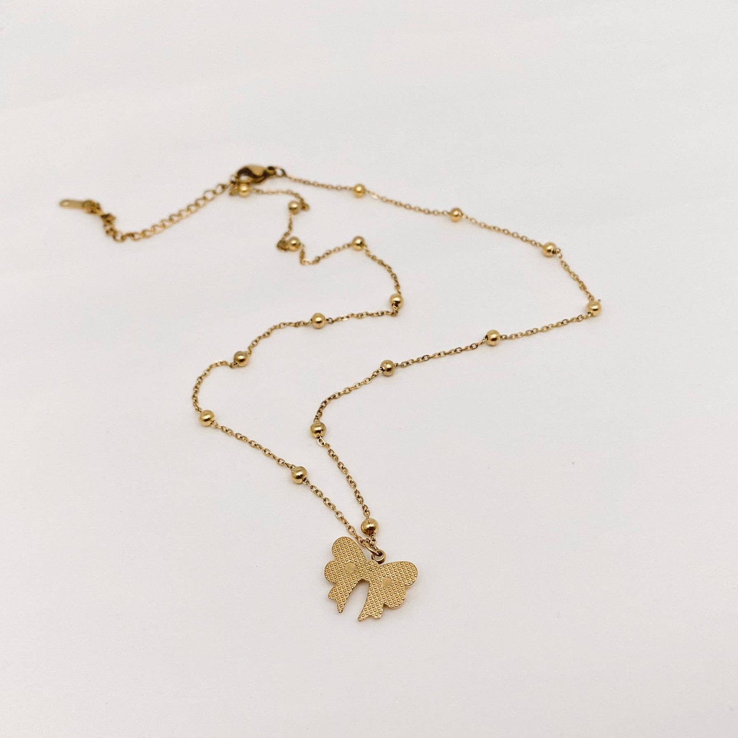 Gold Plated Stainless Steel Bow Pendant Necklace - FGS - Nifty Decor & More