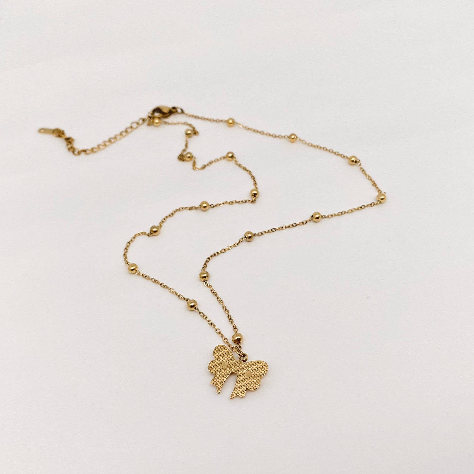 Gold Plated Stainless Steel Bow Pendant Necklace - FGS - Nifty Decor & More