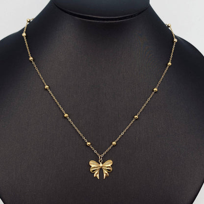 Gold Plated Stainless Steel Bow Pendant Necklace - FGS - Nifty Decor & More