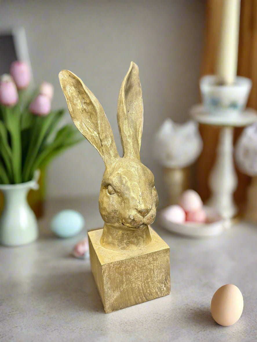 Gold Rabbit Bust - 12.75" Decorative Sculpture, Unique Home Decor, Elegant Animal Figurine, Perfect Gift for Rabbit Lovers - Nifty Decor & More