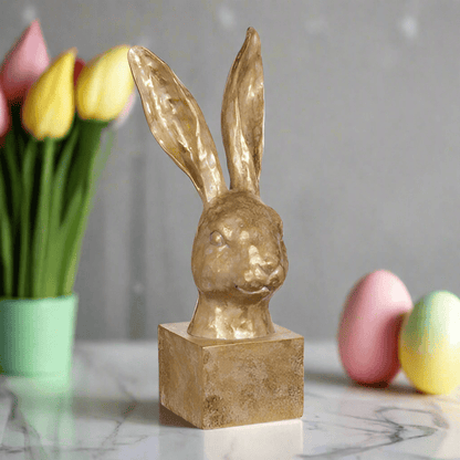 Gold Rabbit Bust - 12.75" Decorative Sculpture, Unique Home Decor, Elegant Animal Figurine, Perfect Gift for Rabbit Lovers - Nifty Decor & More