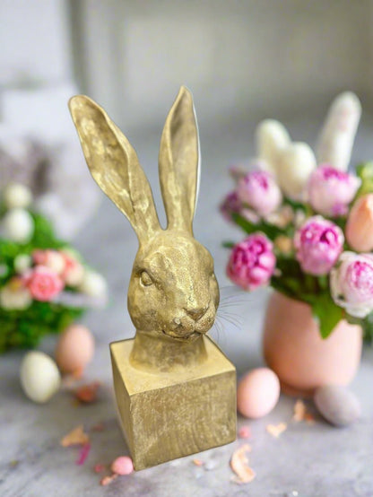 Gold Rabbit Bust - 12.75" Decorative Sculpture, Unique Home Decor, Elegant Animal Figurine, Perfect Gift for Rabbit Lovers - Nifty Decor & More