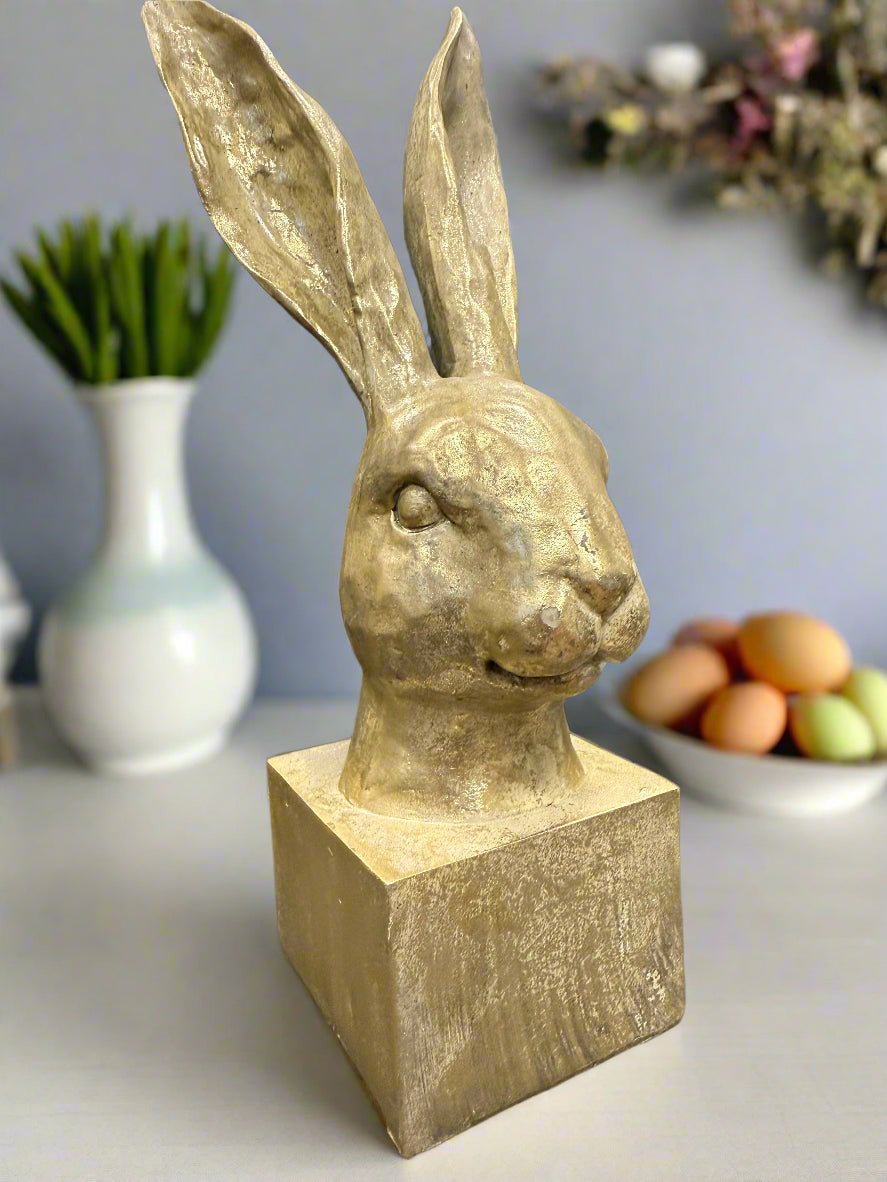 Gold Rabbit Bust - 12.75" Decorative Sculpture, Unique Home Decor, Elegant Animal Figurine, Perfect Gift for Rabbit Lovers - Nifty Decor & More