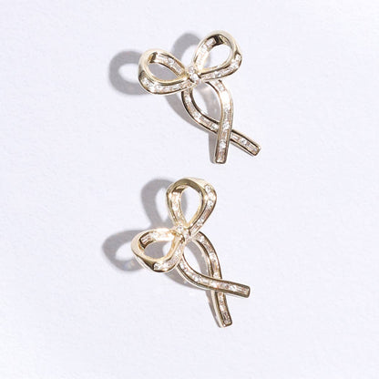 Gold Ribbon Clear CZ Post Earrings - Nifty Decor & More