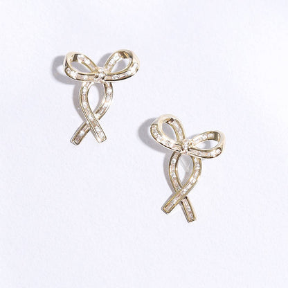 Gold Ribbon Clear CZ Post Earrings - Nifty Decor & More