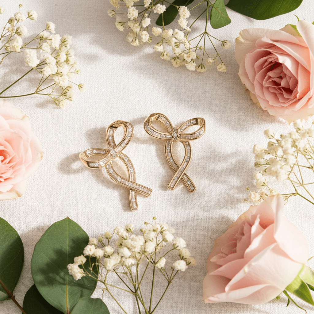 Gold Ribbon Clear CZ Post Earrings - Nifty Decor & More