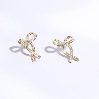 Gold Ribbon Clear CZ Post Earrings - Nifty Decor & More