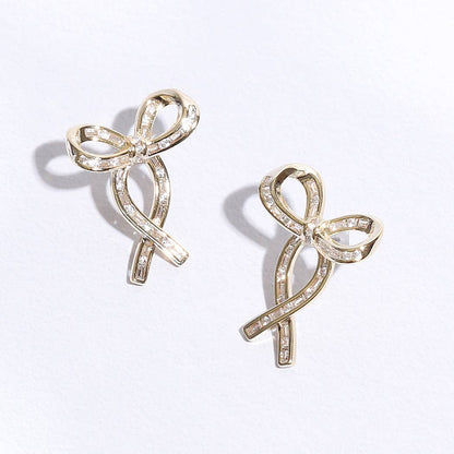 Gold Ribbon Clear CZ Post Earrings - Nifty Decor & More