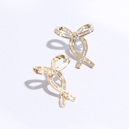 Gold Ribbon Clear CZ Post Earrings - Nifty Decor & More