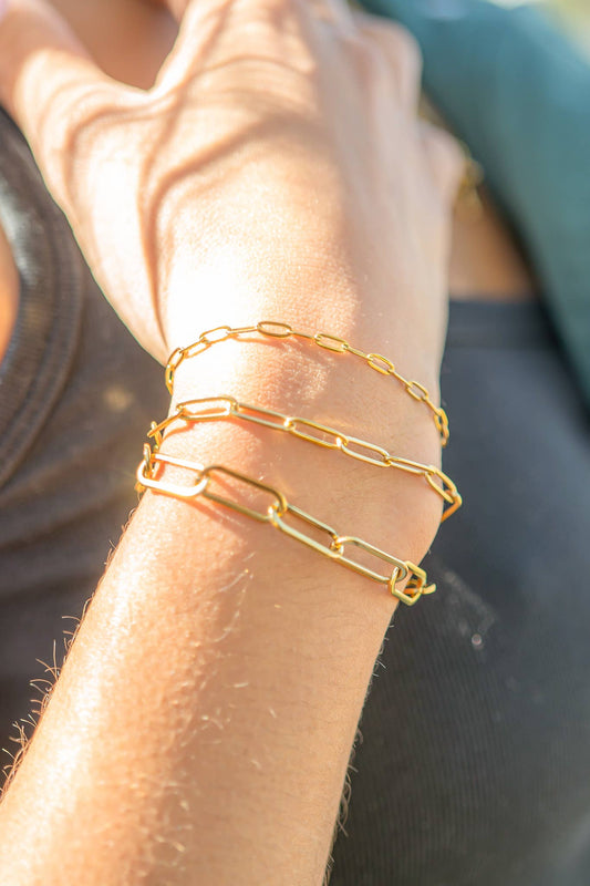 Gold Stainless Steel Paperclip Chain Bracelet + Extension