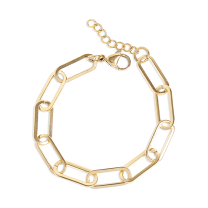 Gold Stainless Steel Paperclip Chain Bracelet + Extension - Nifty Decor & More