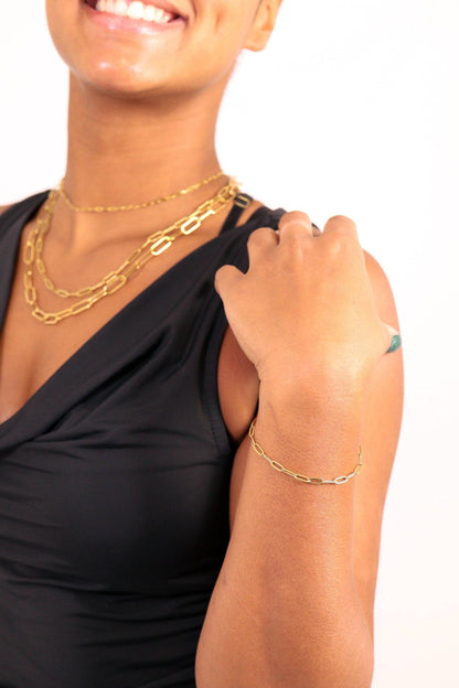 Gold Stainless Steel Paperclip Chain Bracelet + Extension: Stainless / 2.5mm - Nifty Decor & More