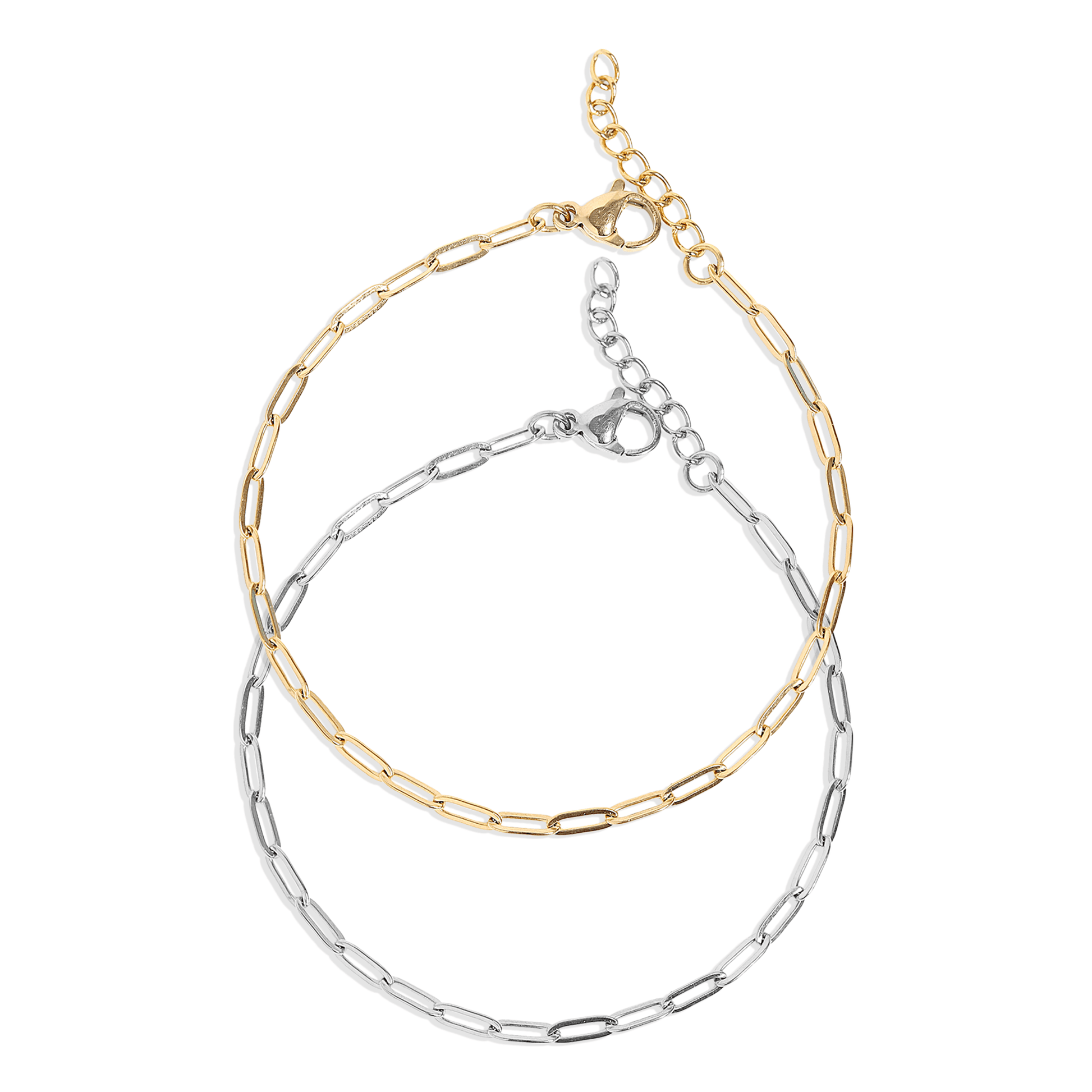Gold Stainless Steel Paperclip Chain Bracelet + Extension: Stainless / 2.5mm - Nifty Decor & More