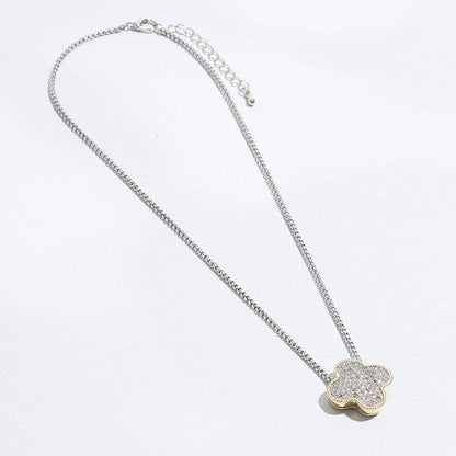 Gold Tone Outline CZ Clover Pendant Necklace - Nifty Decor & More