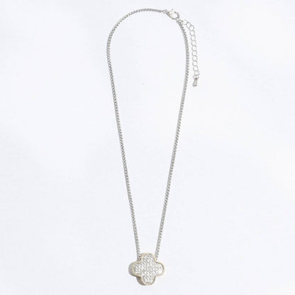 Gold Tone Outline CZ Clover Pendant Necklace - Nifty Decor & More