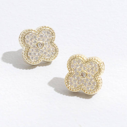 Gold Tone Outline CZ Pave Clover Post Earrings - Nifty Decor & More