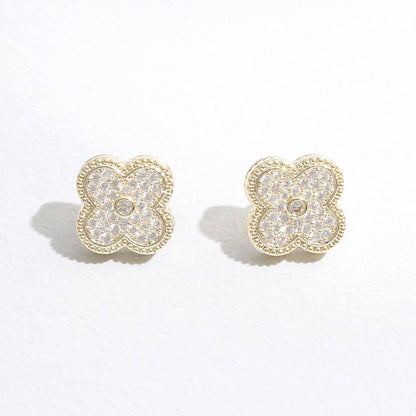 Gold Tone Outline CZ Pave Clover Post Earrings - Nifty Decor & More