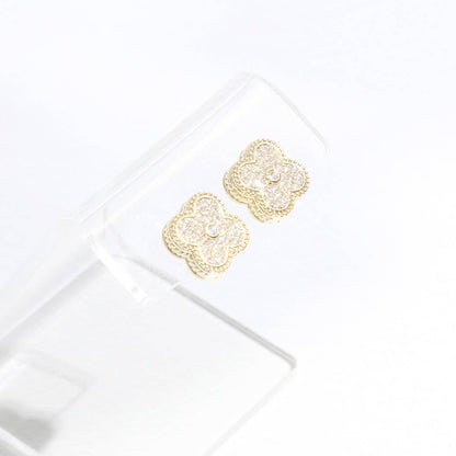 Gold Tone Outline CZ Pave Clover Post Earrings - Nifty Decor & More