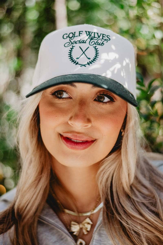 Golf Wives Social Club Hat, Chic Two-Toned Fitted Cap, Perfect for Girly Summer Vibes, Gift for Golf Lovers Trucker Hats
