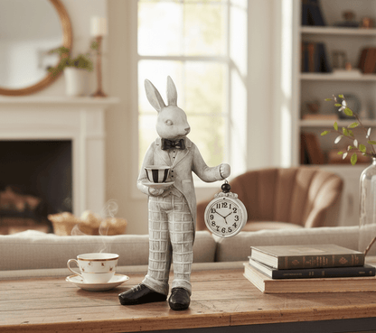 Gray and Black Bunny Holding Clock - Nifty Decor & More