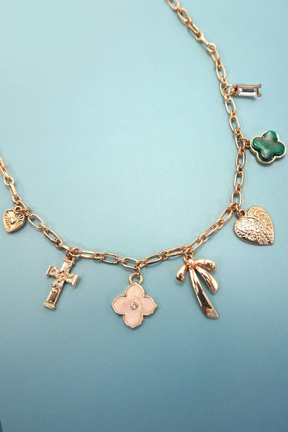 Green Clover Bow Cross Heart Charm Necklace - Nifty Decor & More