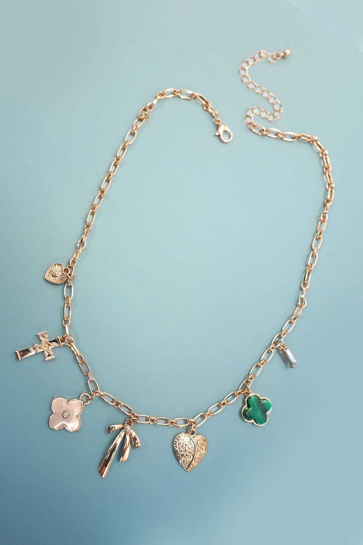 Green Clover Bow Cross Heart Charm Necklace - Nifty Decor & More