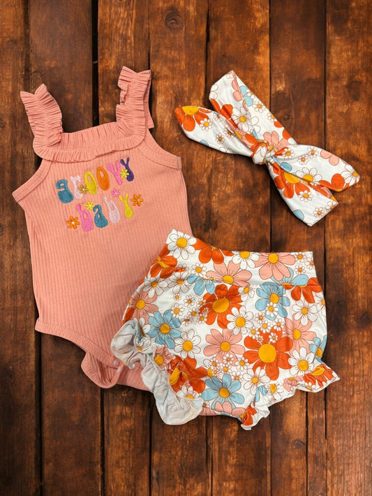 Groovy Baby Onesie Set, Flower Power Romper & Headband, Cute Baby Outfit, Trendy Baby Gift Baby Clothes