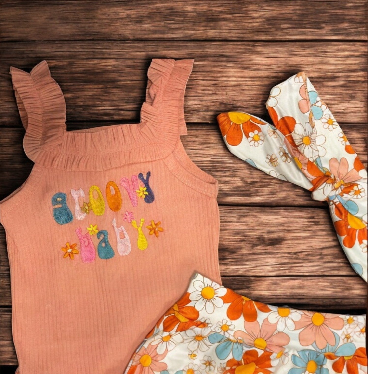 Groovy Baby Onesie Set, Flower Power Romper & Headband, Cute Baby Outfit, Trendy Baby Gift - Nifty Decor & More