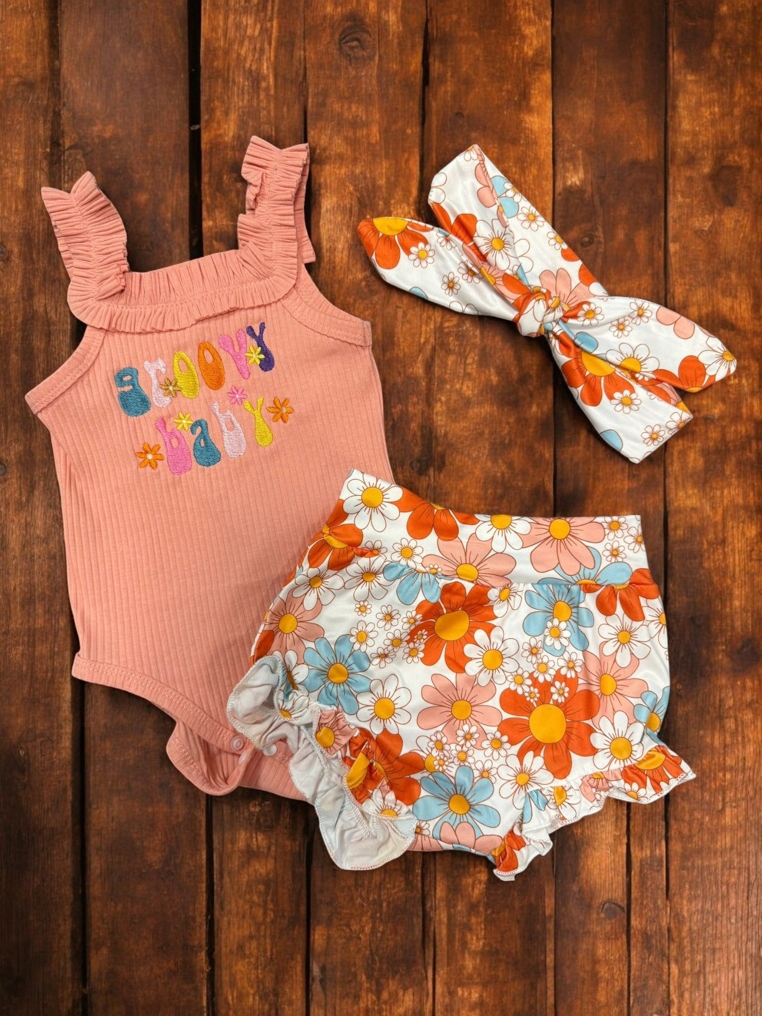 Groovy Baby Onesie Set, Flower Power Romper & Headband, Cute Baby Outfit, Trendy Baby Gift - Nifty Decor & More
