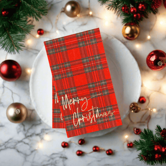 Guess and Company Red Plaid Merry Christmas Guest Towel - Nifty Decor & More