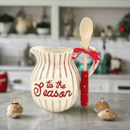 Guess and Company - TIS THE SEASON RED/WHITE TICKING PITCHER - Nifty Decor & More