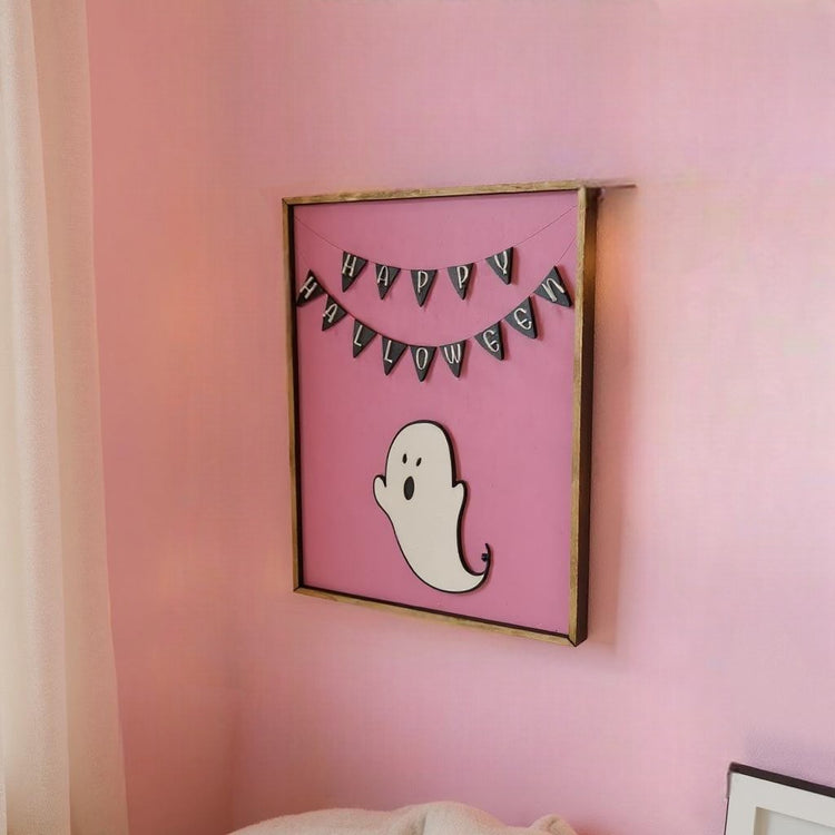 Halloween Home Wall Decor, Pink Pumpkins & Colorful Bats, Spooky Chic Boos Decoration for Fall Season Halloween Decor Happy Halloween