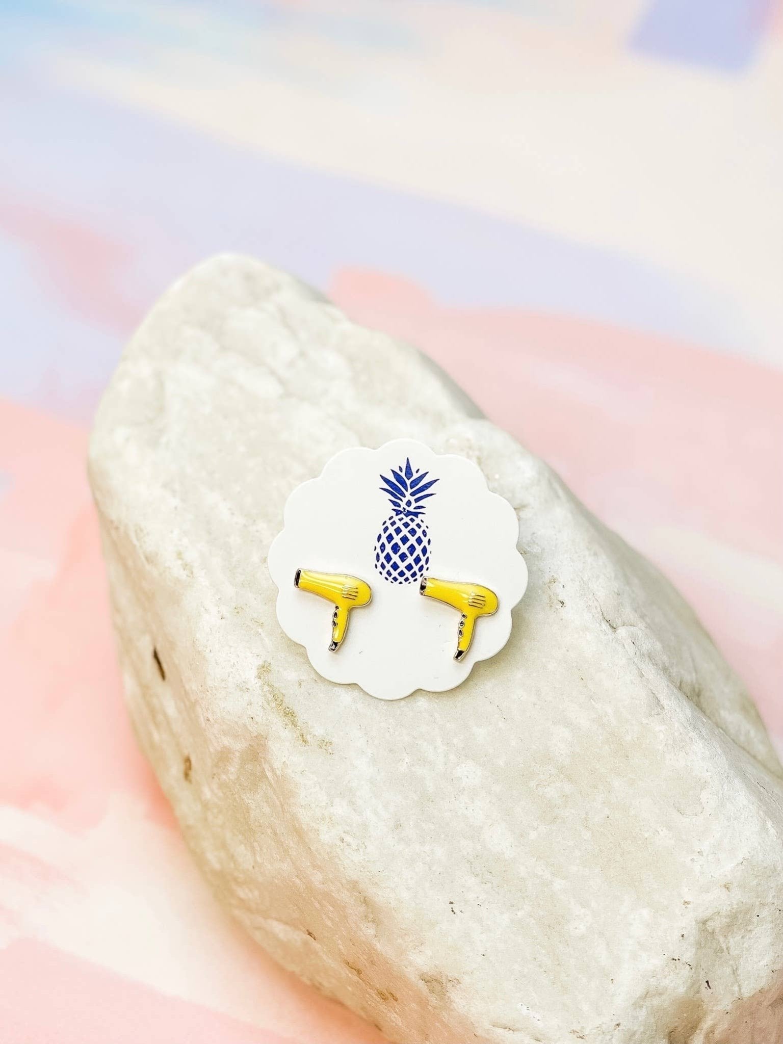 Hair Blow Dryer Enamel Stud Earrings, Vibrant Yellow Charm, Fun Everyday Accessory, Perfect Gift for Hairstylists & Beauty Lovers - Nifty Decor & More