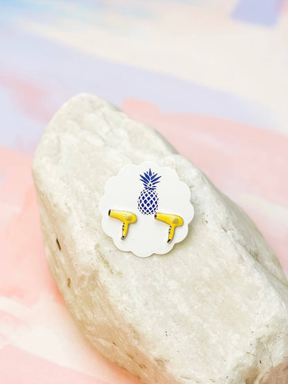 Hair Blow Dryer Enamel Stud Earrings, Vibrant Yellow Charm, Fun Everyday Accessory, Perfect Gift for Hairstylists & Beauty Lovers Stud Earrings