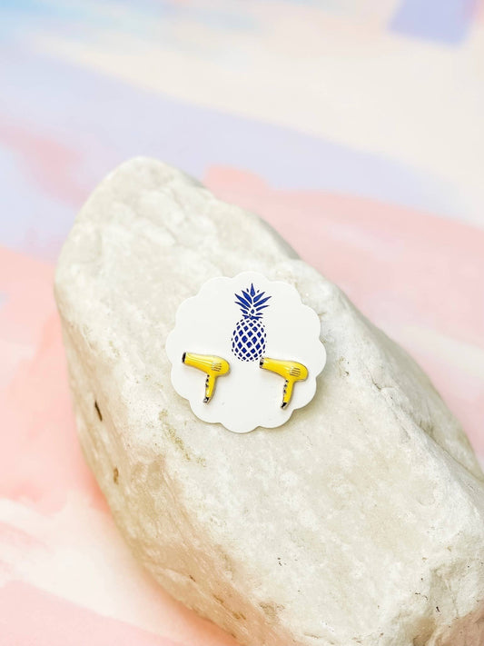 Hair Blow Dryer Enamel Stud Earrings, Vibrant Yellow Charm, Fun Everyday Accessory, Perfect Gift for Hairstylists & Beauty Lovers - Nifty Decor & More