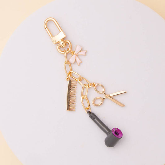 Hair Stylist Charm Keychain, Cute Enamel and Crystal Bag Accessory, Perfect Gift for Hairdressers, Salon Lover Present - Nifty Decor & More