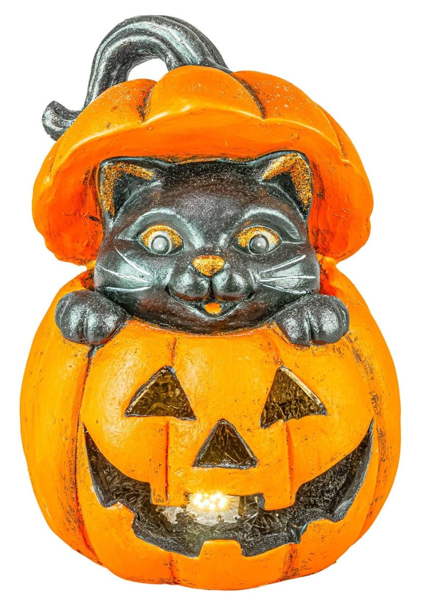 Halloween Black Cat in Jack-O'-Lantern with Lights - Nifty Decor & More