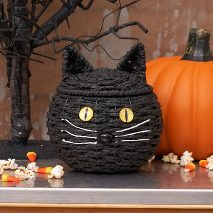 Halloween Black Cat Shaped Handwoven Basket - Nifty Decor & More