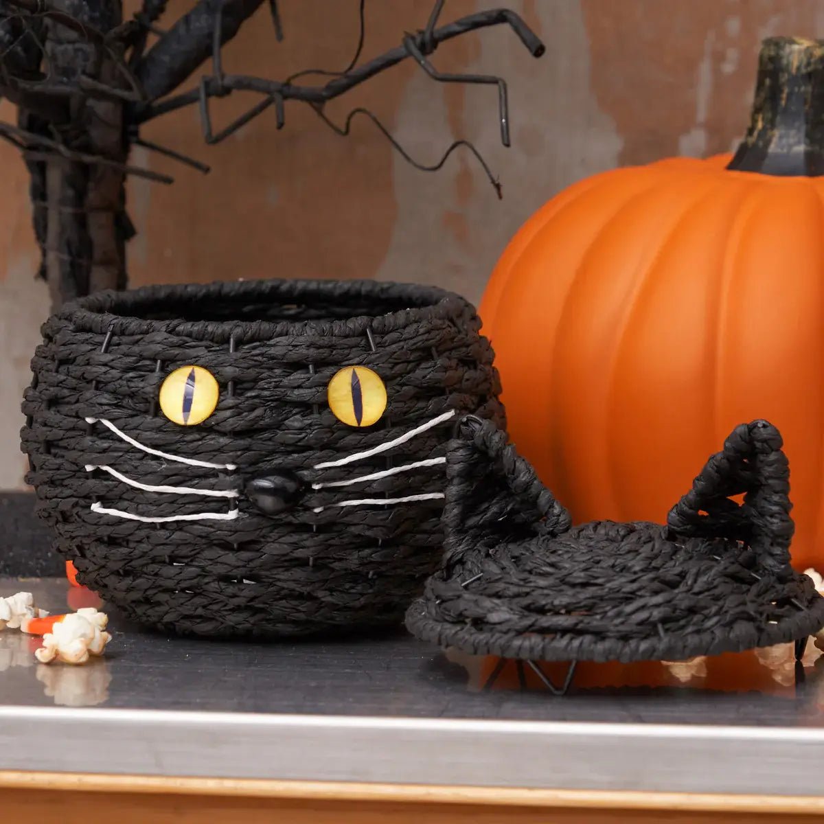 Halloween Black Cat Shaped Handwoven Basket - Nifty Decor & More