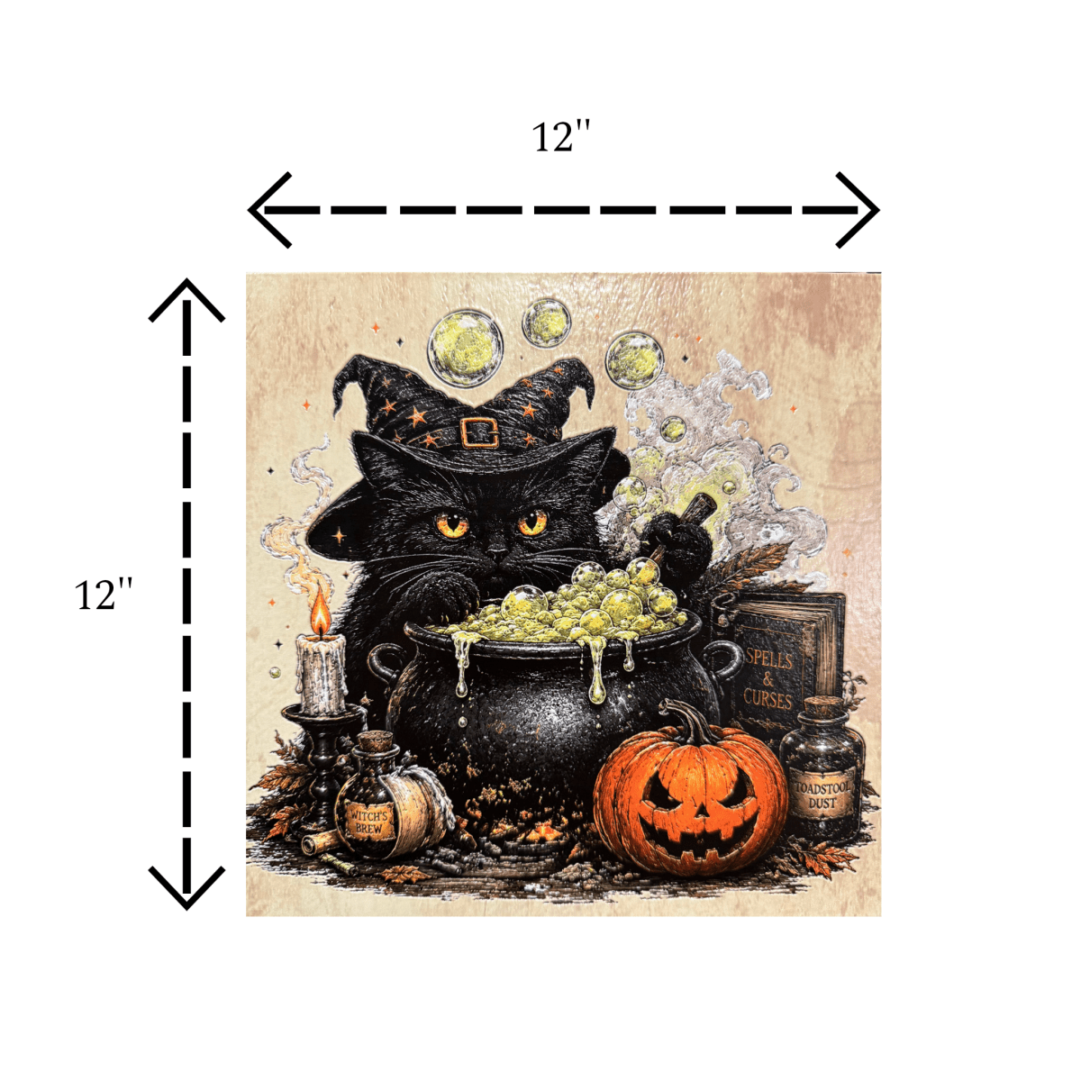 Halloween Cauldron & Black Cat Unframed Canvas Art - Nifty Decor & More