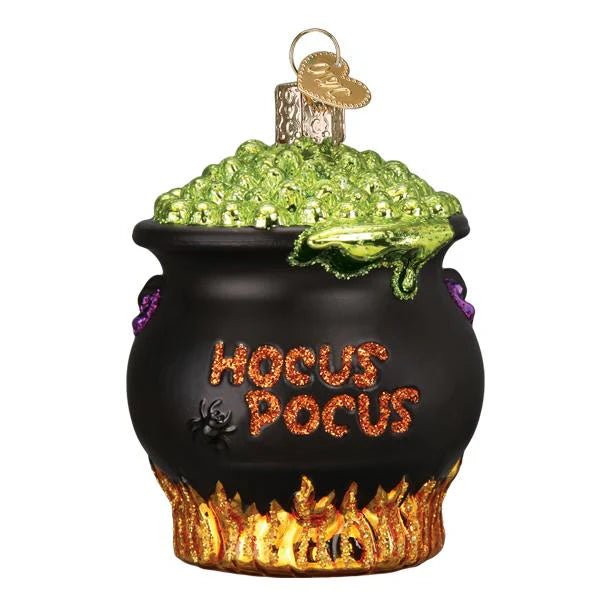 Detail of Hand-Painted Flickering Flames on Black Glass Cauldron