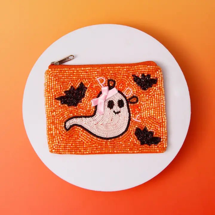 Halloween Coin Bag Candy Corn Ghost, Jeweled Trick-or-Treat Pouch, Spooky Season Gift for Candy Lovers coin purse Pink Bow