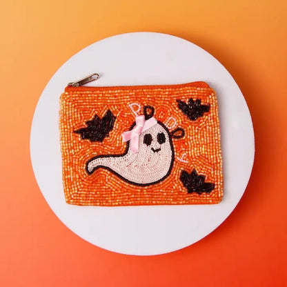 Halloween Coin Bag Candy Corn Ghost, Jeweled Trick - or - Treat Pouch, Spooky Season Gift for Candy Lovers - Nifty Decor & More